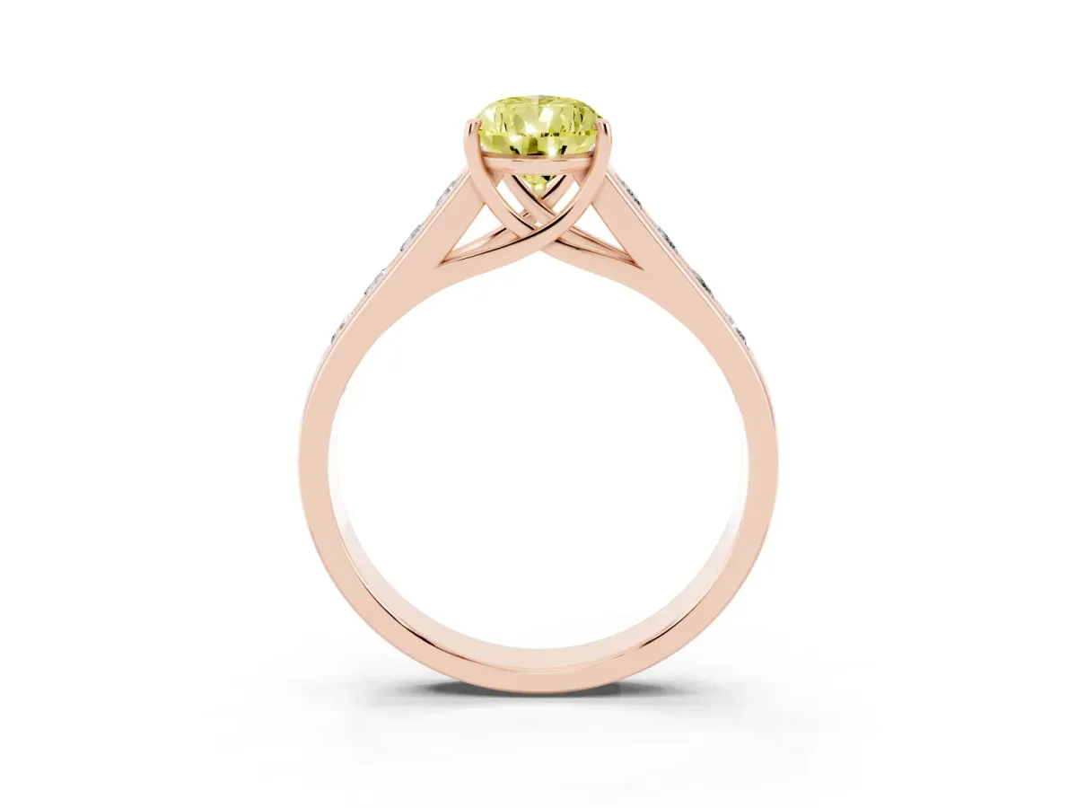Fancy Yellow Pear Cut Solitaire Channel-Set Diamond Engagement Ring with Four-Prong Setting Rose gold