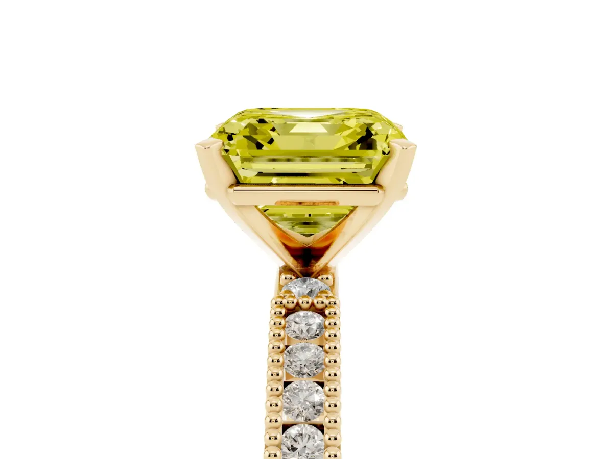 Fancy Yellow Asscher Cut Solitaire with Pavé Band and Four-Prong Setting Yellow gold