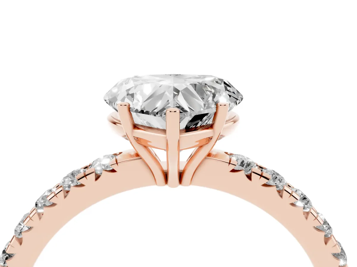 Heart Cut Diamond Pavé Solitaire Engagement Ring with Four-Prong Setting Rose gold