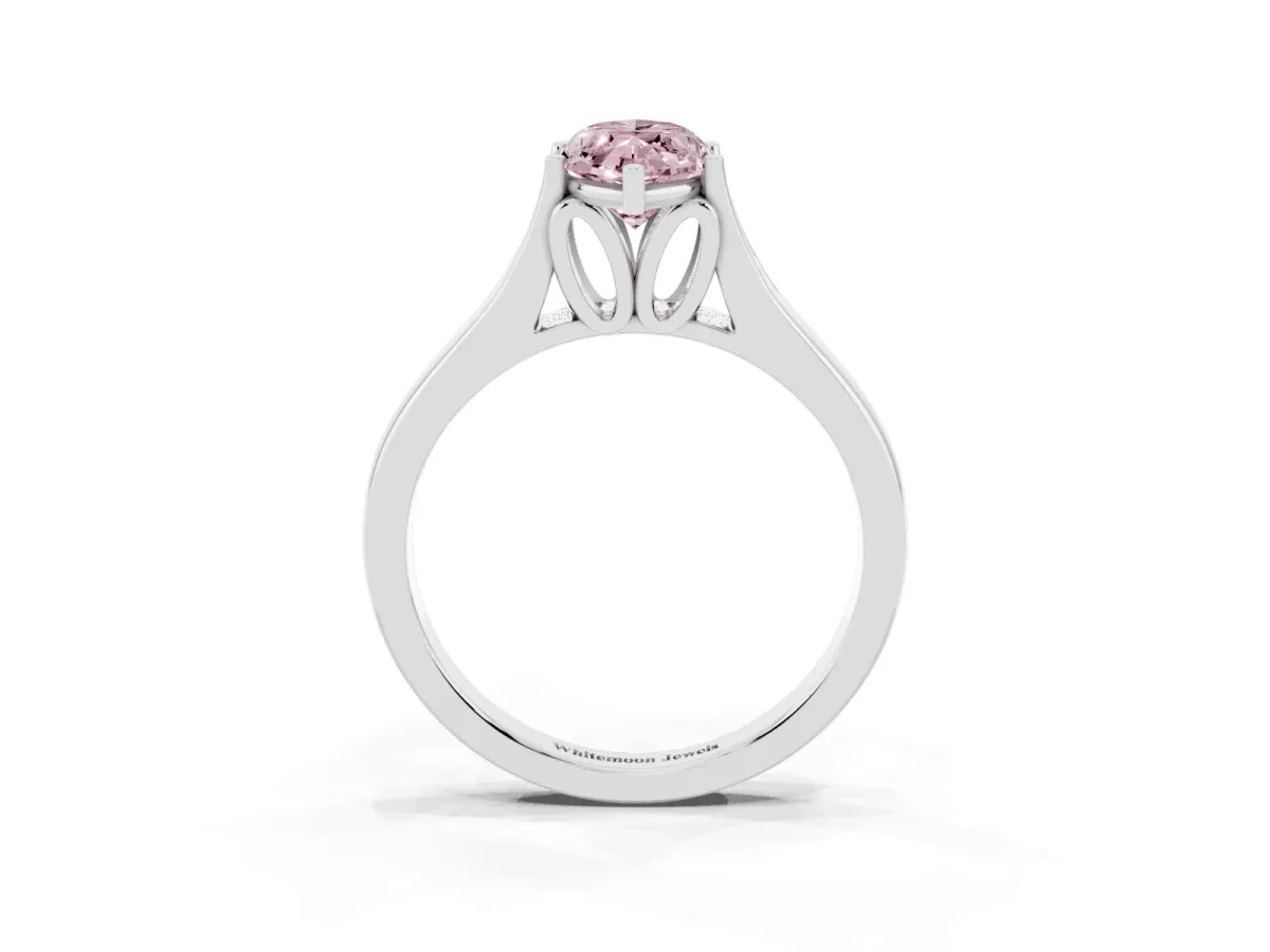 Fancy Pink Marquise Cut Solitaire Diamond Ring with Cathedral Band and Four-Prong Setting Silver