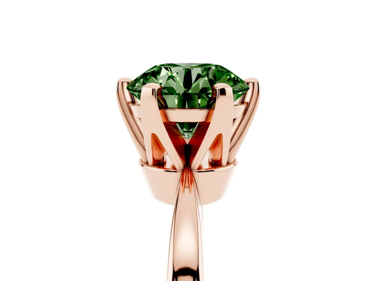 Fancy Green Round Cut Solitaire Engagement Ring with Six-Prong Setting and Tapered Band Rose gold