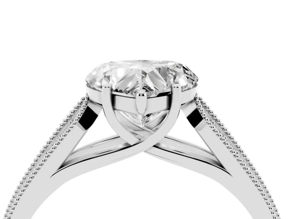 Heart Cut Cut Pave Split Shank Engagement Ring with Four-Prong Setting Silver