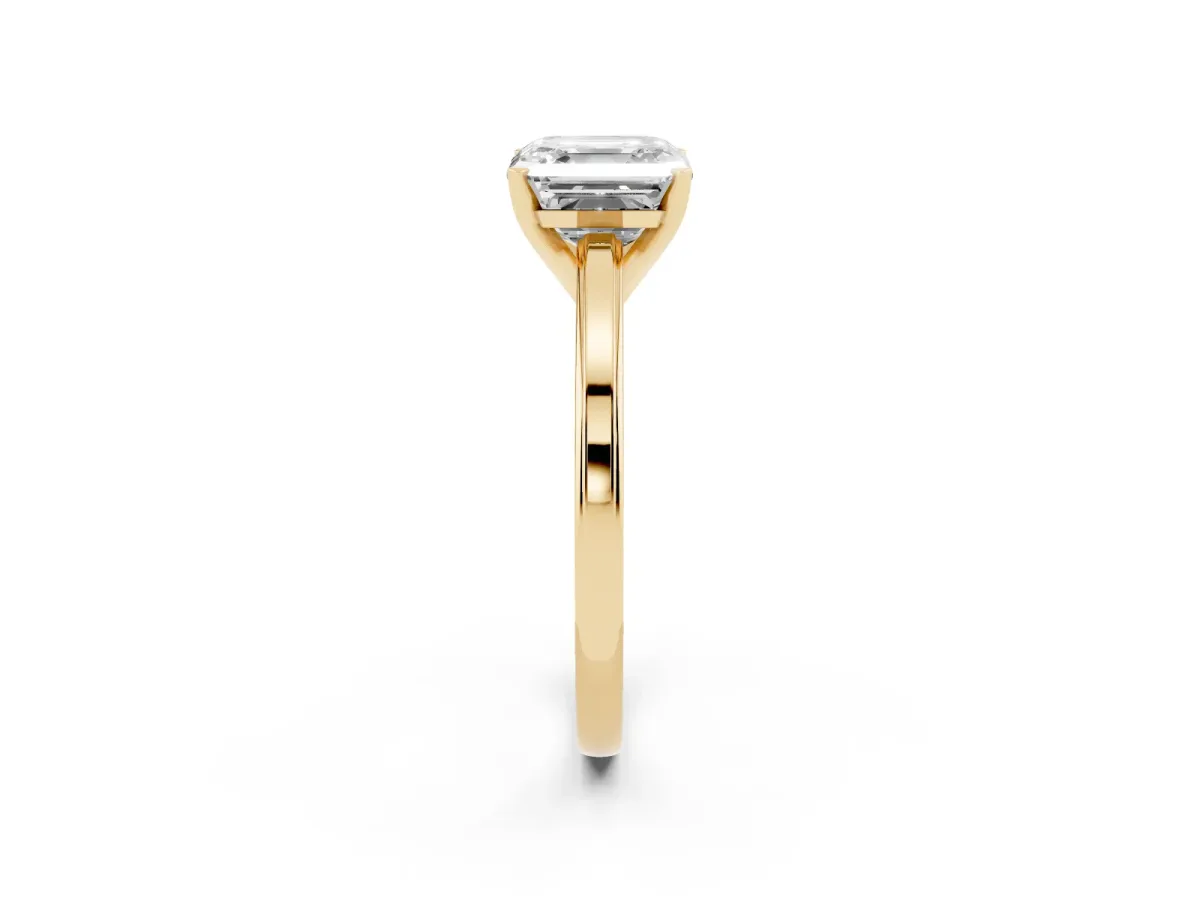 Asscher Cut Solitaire Diamond Ring with Four-Prong Setting and Classic Band Yellow gold