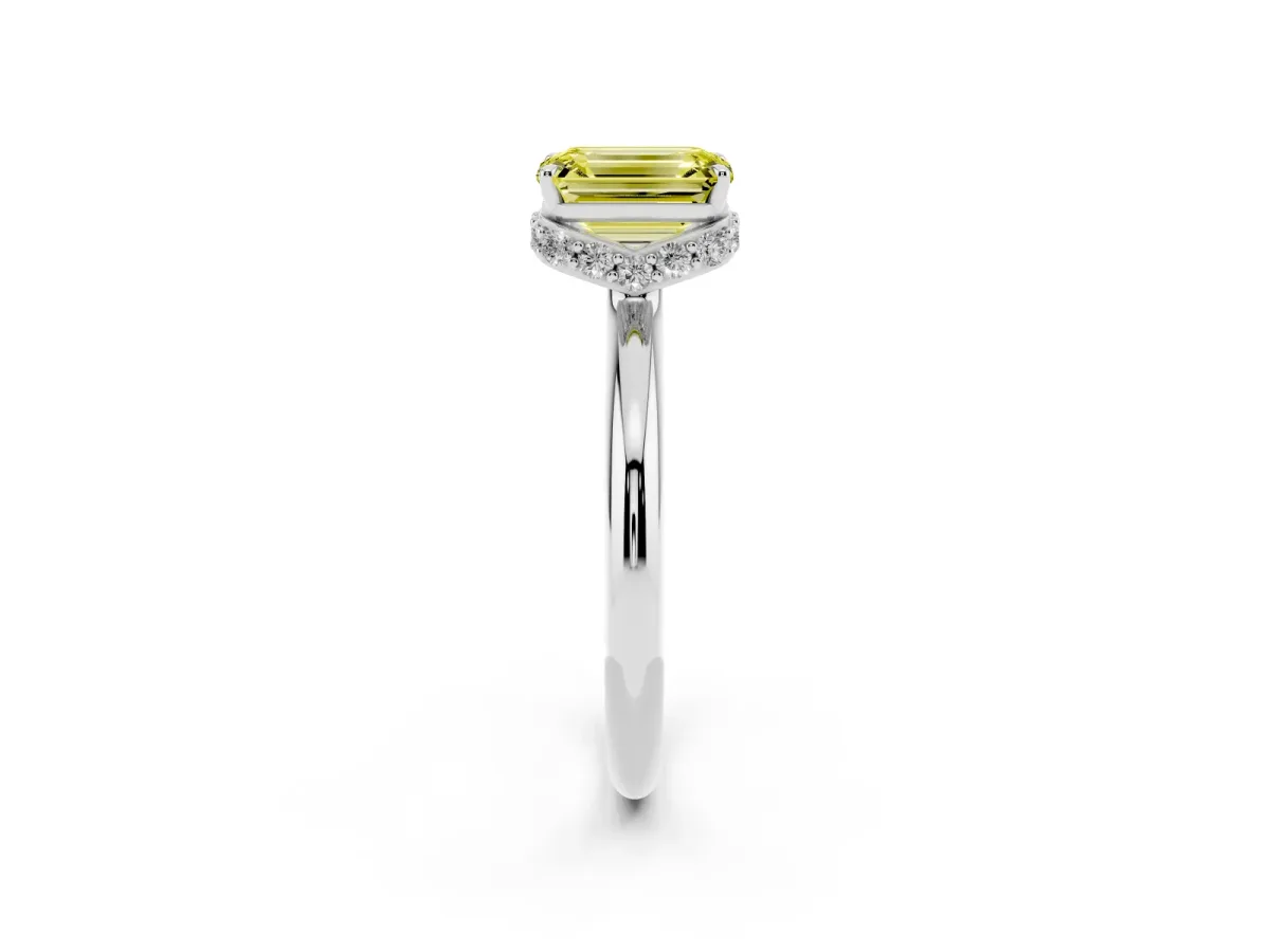 Fancy Yellow Emerald Cut Brilliant Solitaire Engagement Ring with Six-Prong Setting and Classic Band Platinum