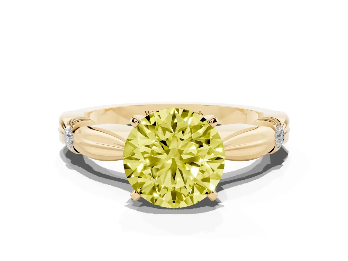 Fancy Yellow Round Cut Solitaire Diamond Twisted Band with Four-Prong Setting Yellow gold