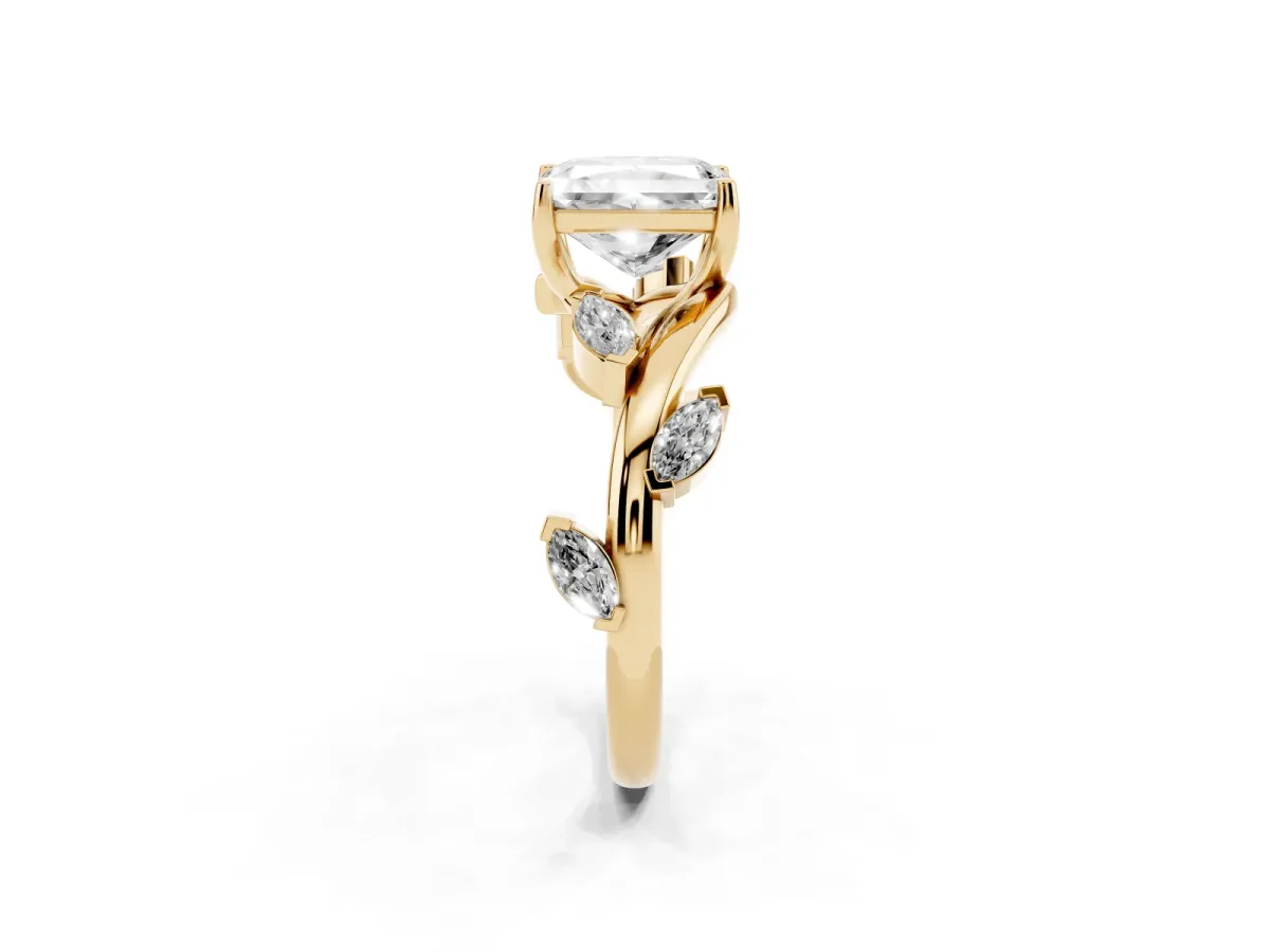 Radiant Cut Solitaire Twisted Band Marquise Accent Prong Setting Ring Yellow gold