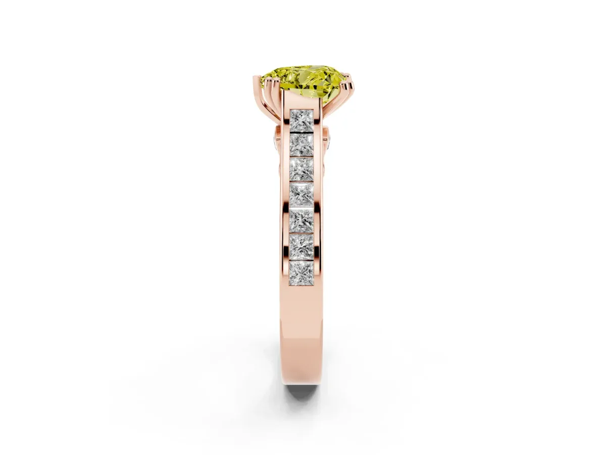 Fancy Yellow Heart Cut Cut Channel Set Solitaire Engagement Ring with Prong Setting Rose gold