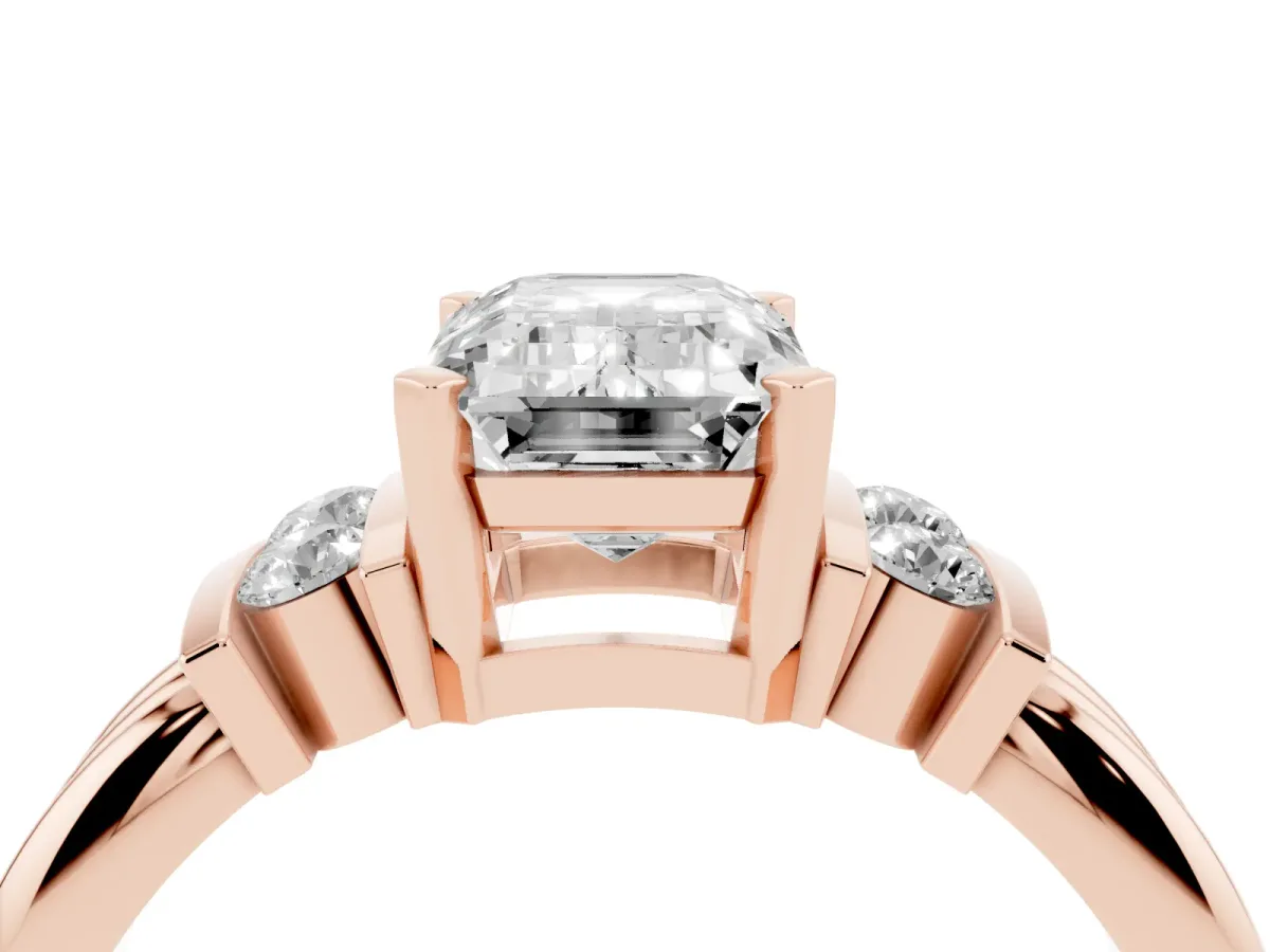 Emerald Cut Cut Three-Stone Channel Set Ring with Bar Prongs Rose gold