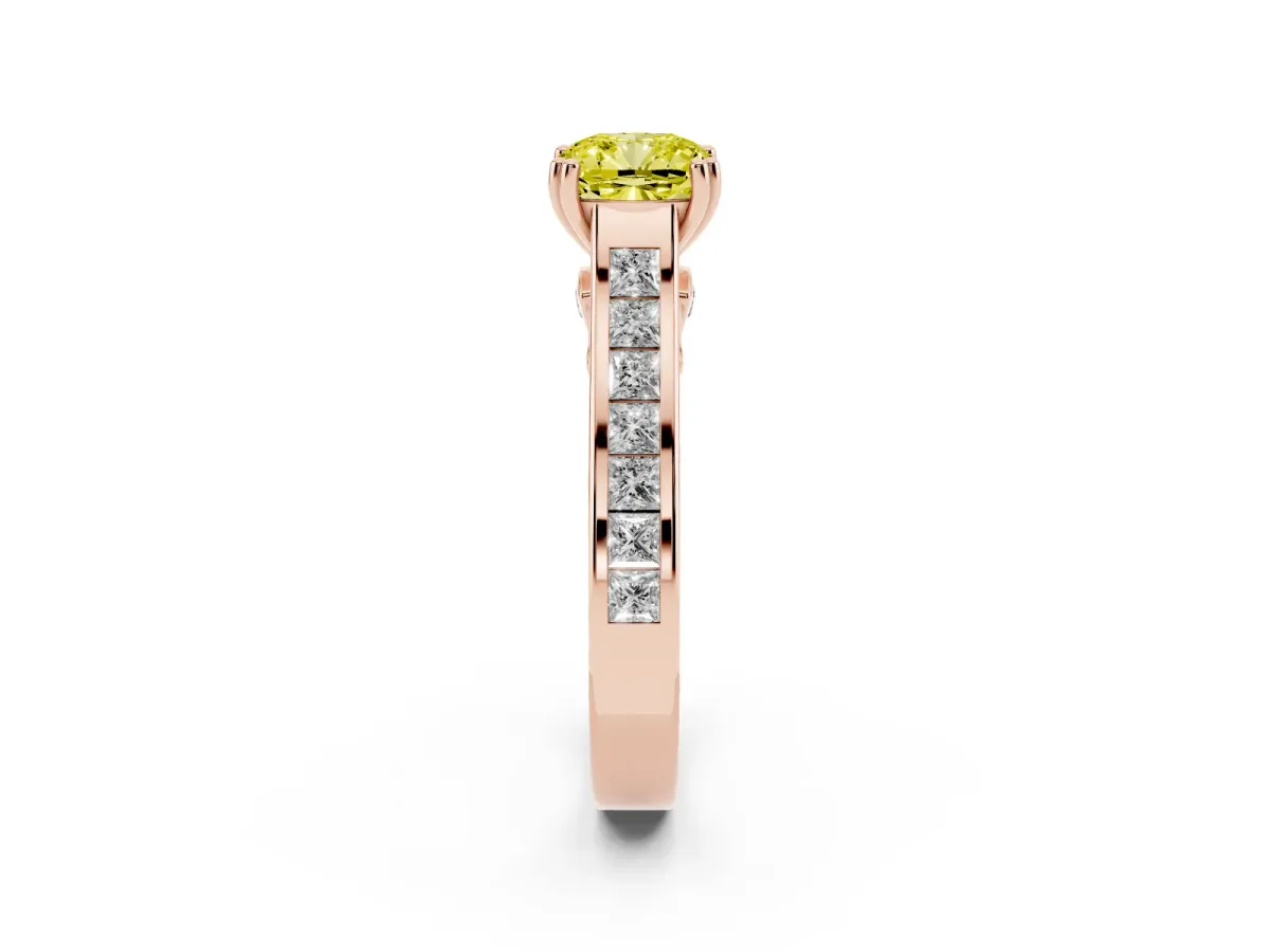 Fancy Yellow Cushion Cut Cut Channel Set Solitaire Engagement Ring with Prong Setting Rose gold