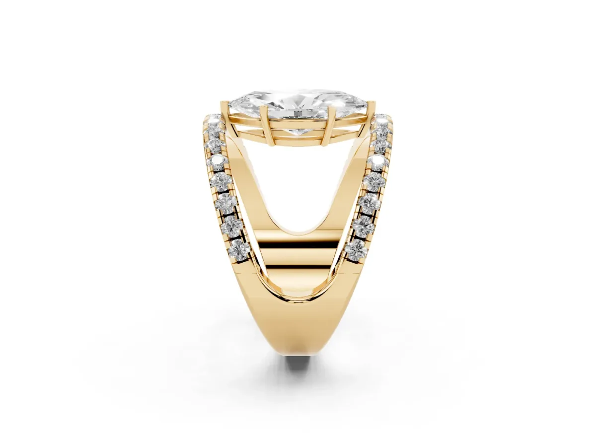 Marquise Cut Solitaire Split Shank Pave Diamond Ring Yellow gold