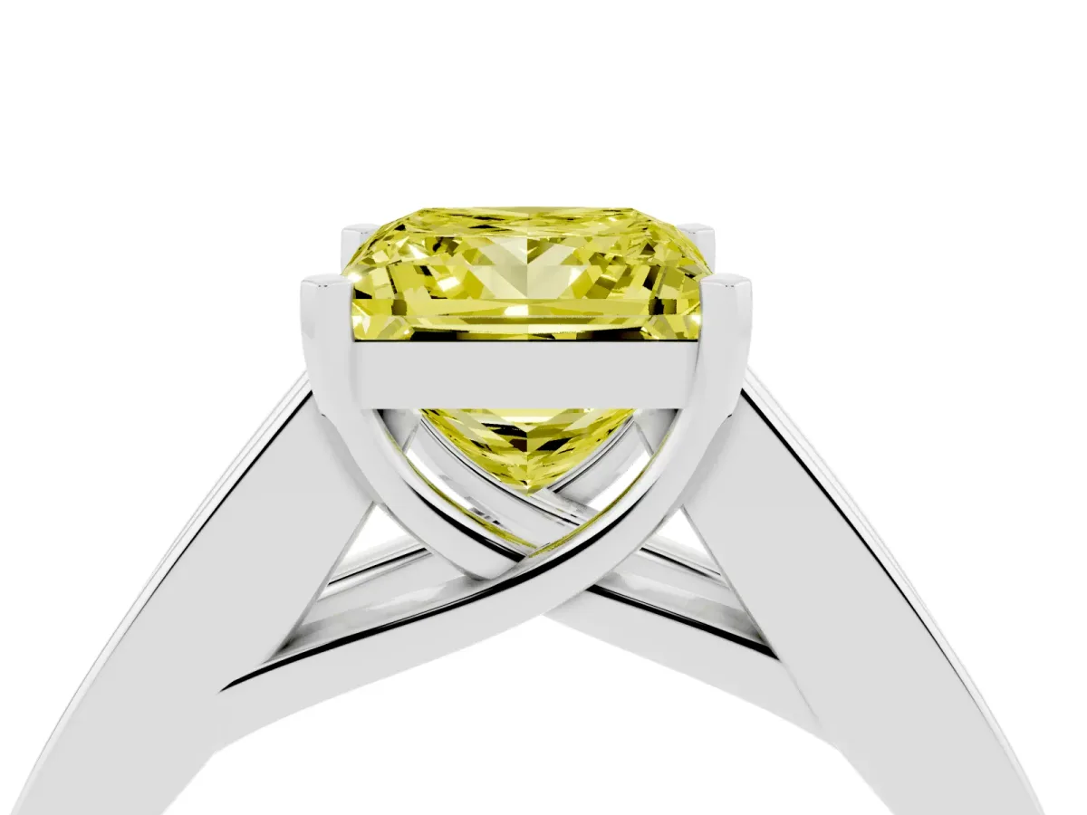 Fancy Yellow Princess Cut Cut Channel Set Solitaire Ring with Four-Prong Setting Platinum
