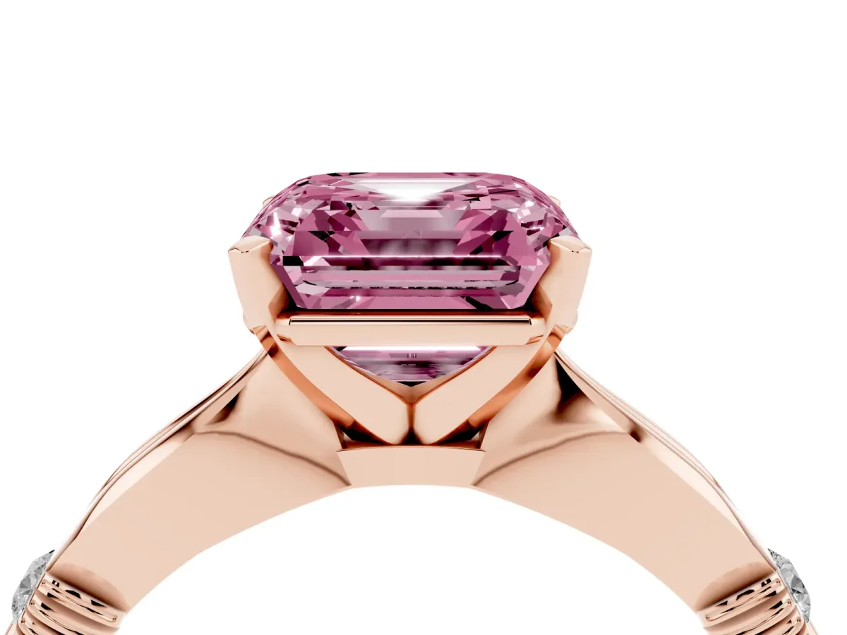 Fancy Pink Asscher Cut Solitaire Diamond Twisted Band with Four-Prong Setting Rose gold