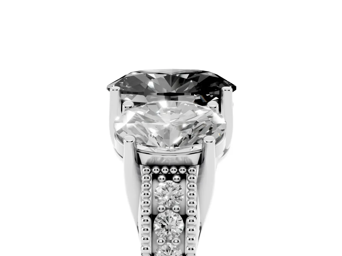 Fancy Black Three-Stone Oval Cut Cut Milgrain Pavé Engagement Ring White gold