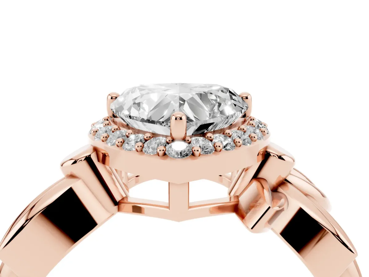 Heart Cut Halo Diamond Floral Band with Four-Prong Setting Rose gold