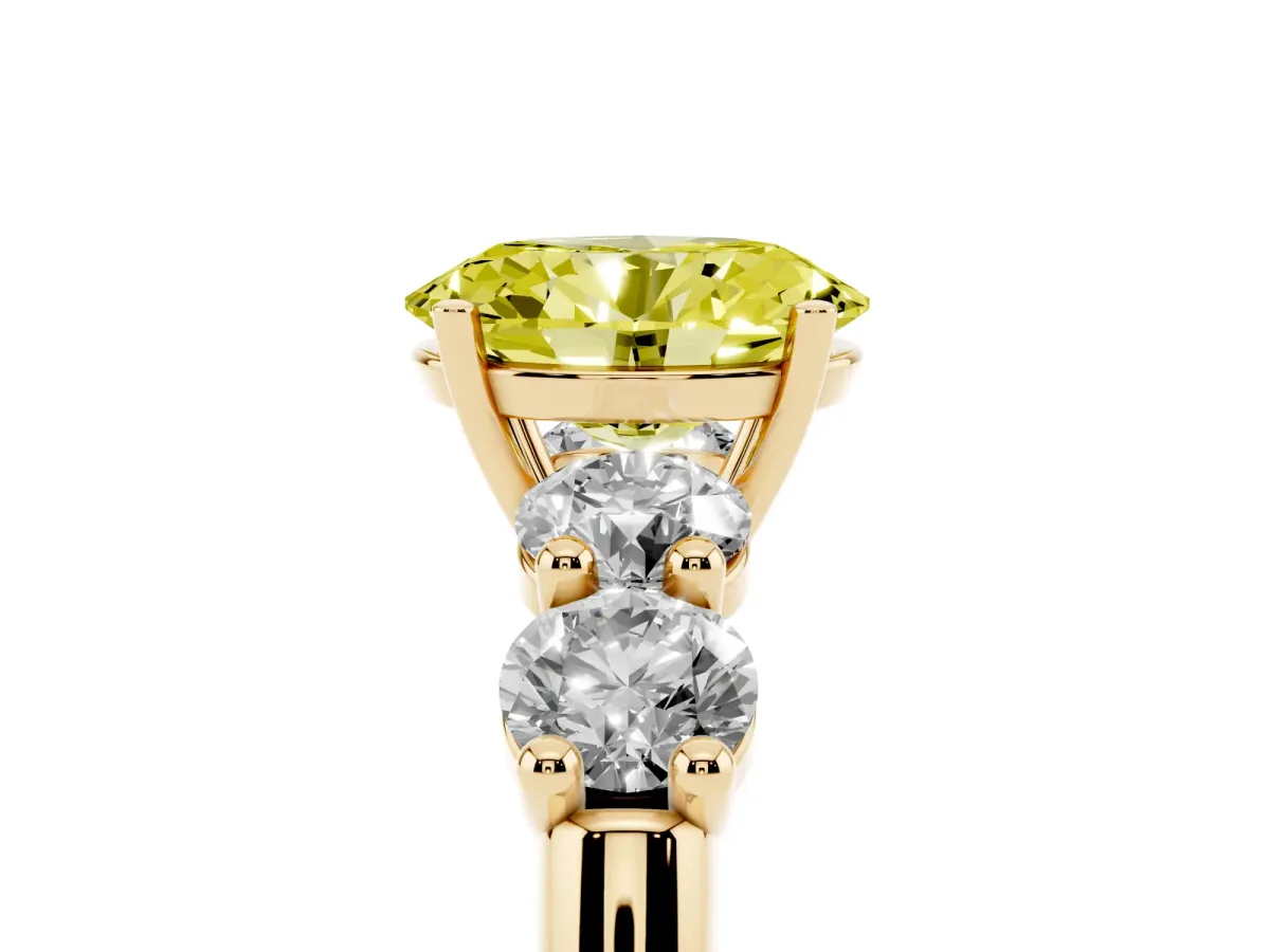 Fancy Yellow Oval Cut Cut Five-Stone Prong Set Diamond Ring with Classic Band Yellow gold