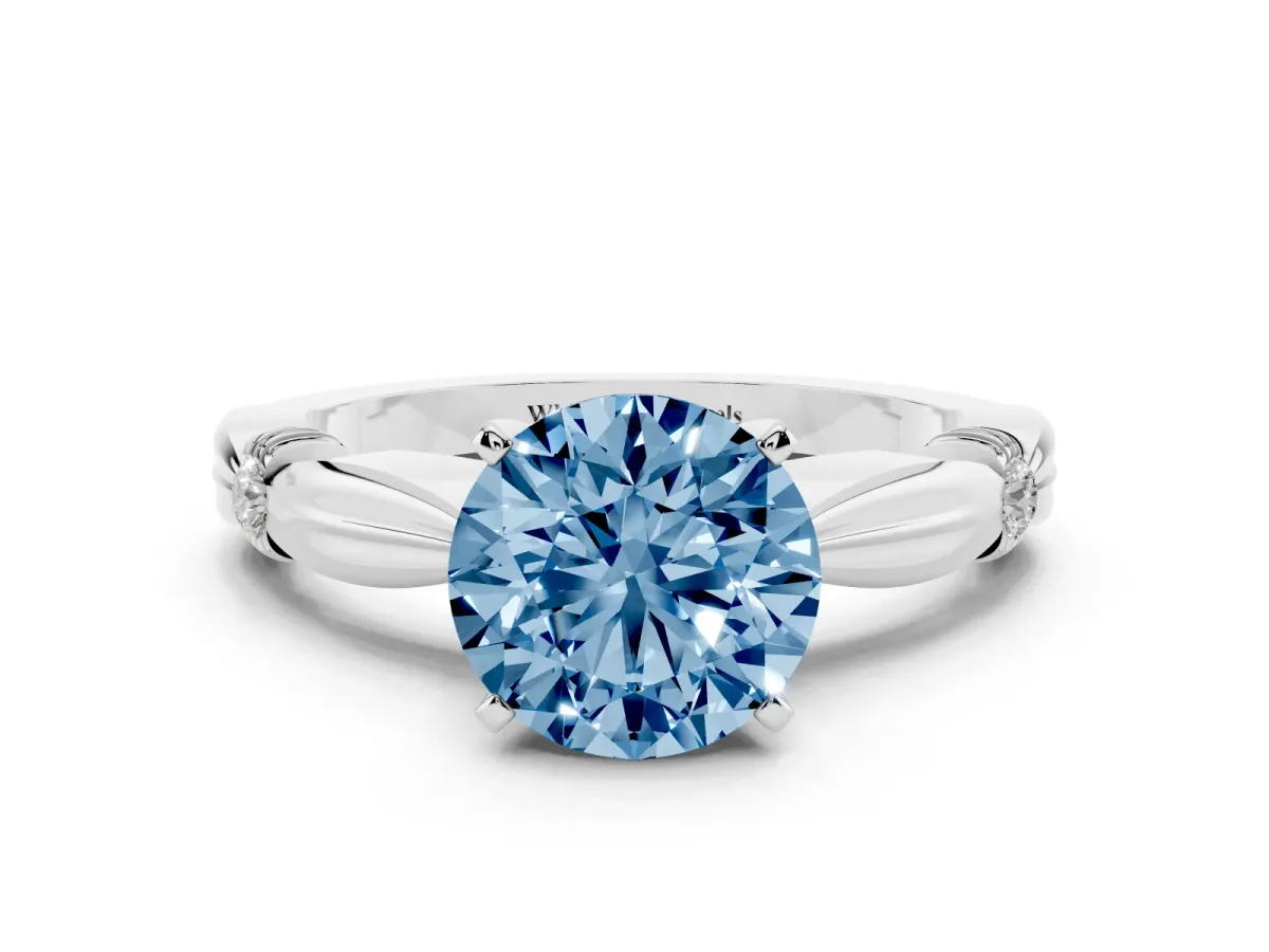 Fancy Blue Round Cut Solitaire Diamond Twisted Band with Four-Prong Setting Platinum