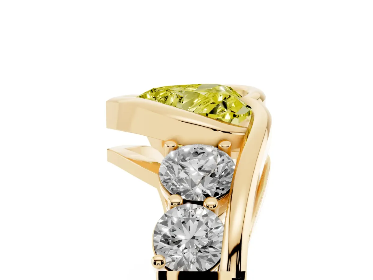 Fancy Yellow Bezel Set Heart Cut Diamond Bypass Ring with Round Accents Yellow gold