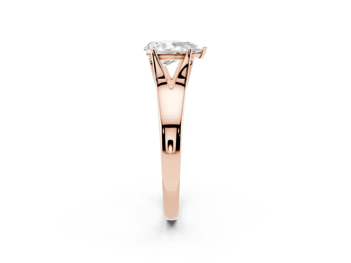 Pear Cut Solitaire Diamond Ring with Cathedral Band and Four-Prong Setting Rose gold