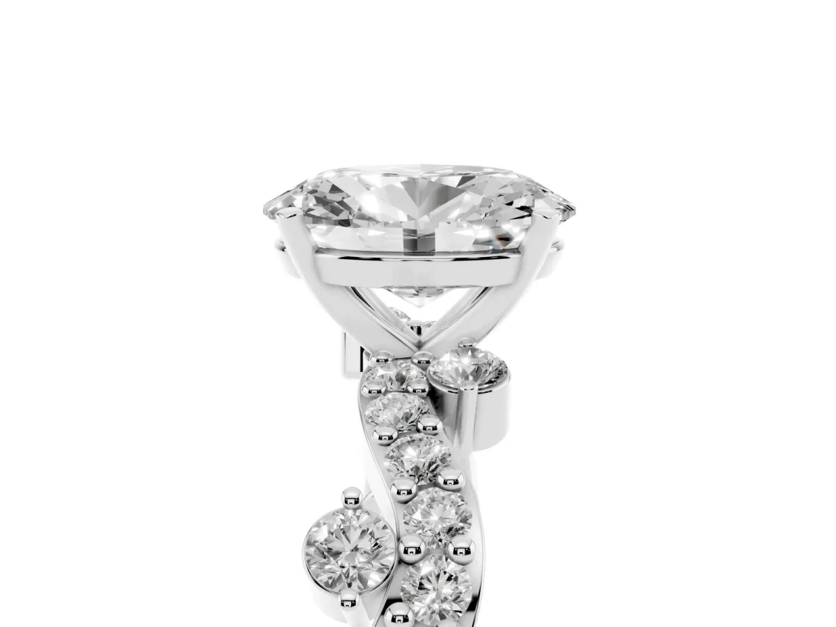 Oval Cut Cut Solitaire Diamond Twisted Band with Pave Setting Platinum