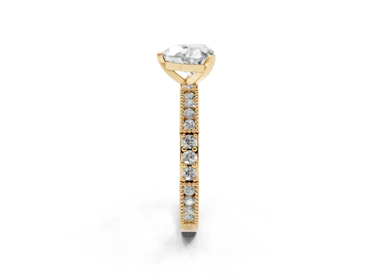 Heart Cut Solitaire with Pavé Band and Four-Prong Setting Yellow gold