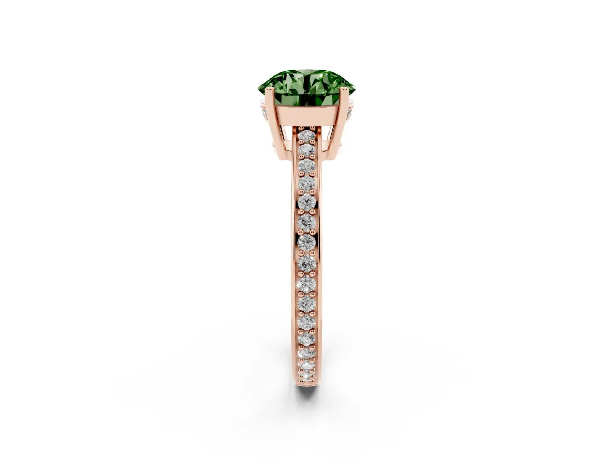 Fancy Green Round Cut Solitaire Pavé Band Prong Setting Ring Rose gold