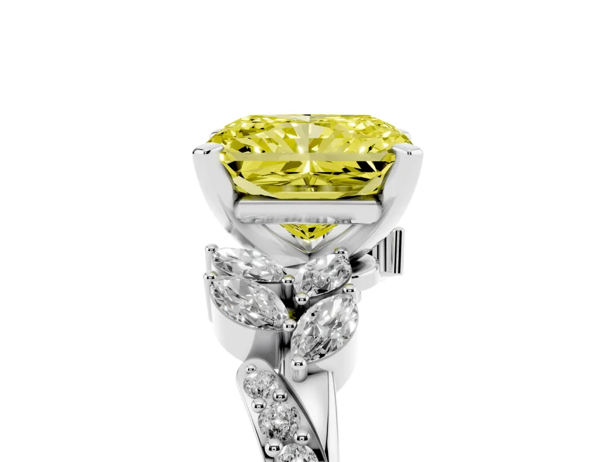 Fancy Yellow Radiant Cut Solitaire Marquise Twist Band with Six-Prong Setting Platinum