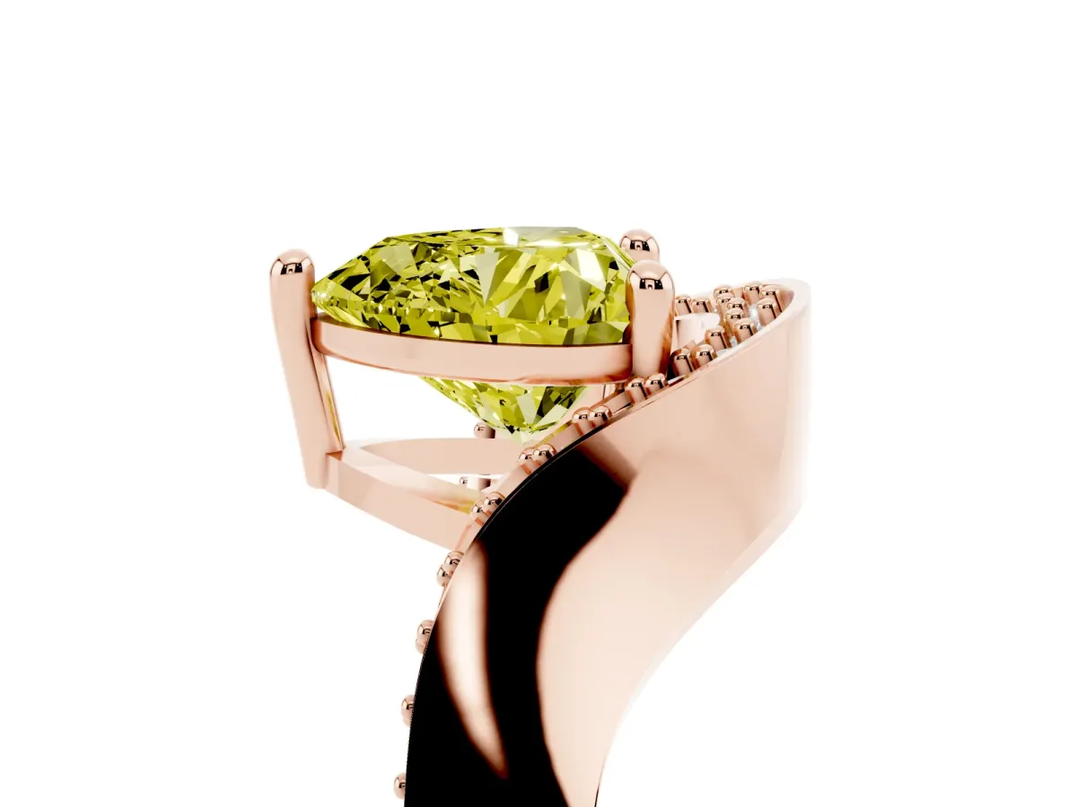 Fancy Yellow Heart Cut Solitaire Diamond Engagement Ring with Pave Band and Four-Prong Setting Rose gold