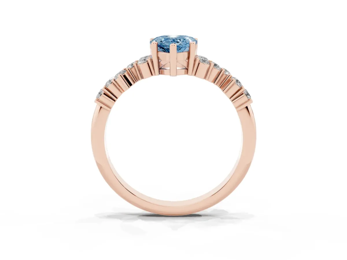 Fancy Blue Pear Cut Diamond Scattered Round Accent Ring with Prong Setting Rose gold