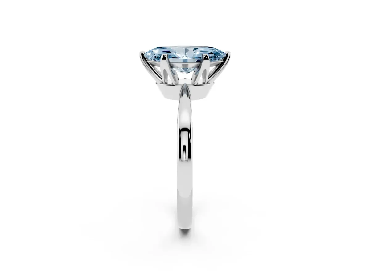 Fancy Blue Marquise Cut Solitaire Engagement Ring with Six-Prong Setting and Tapered Band Platinum