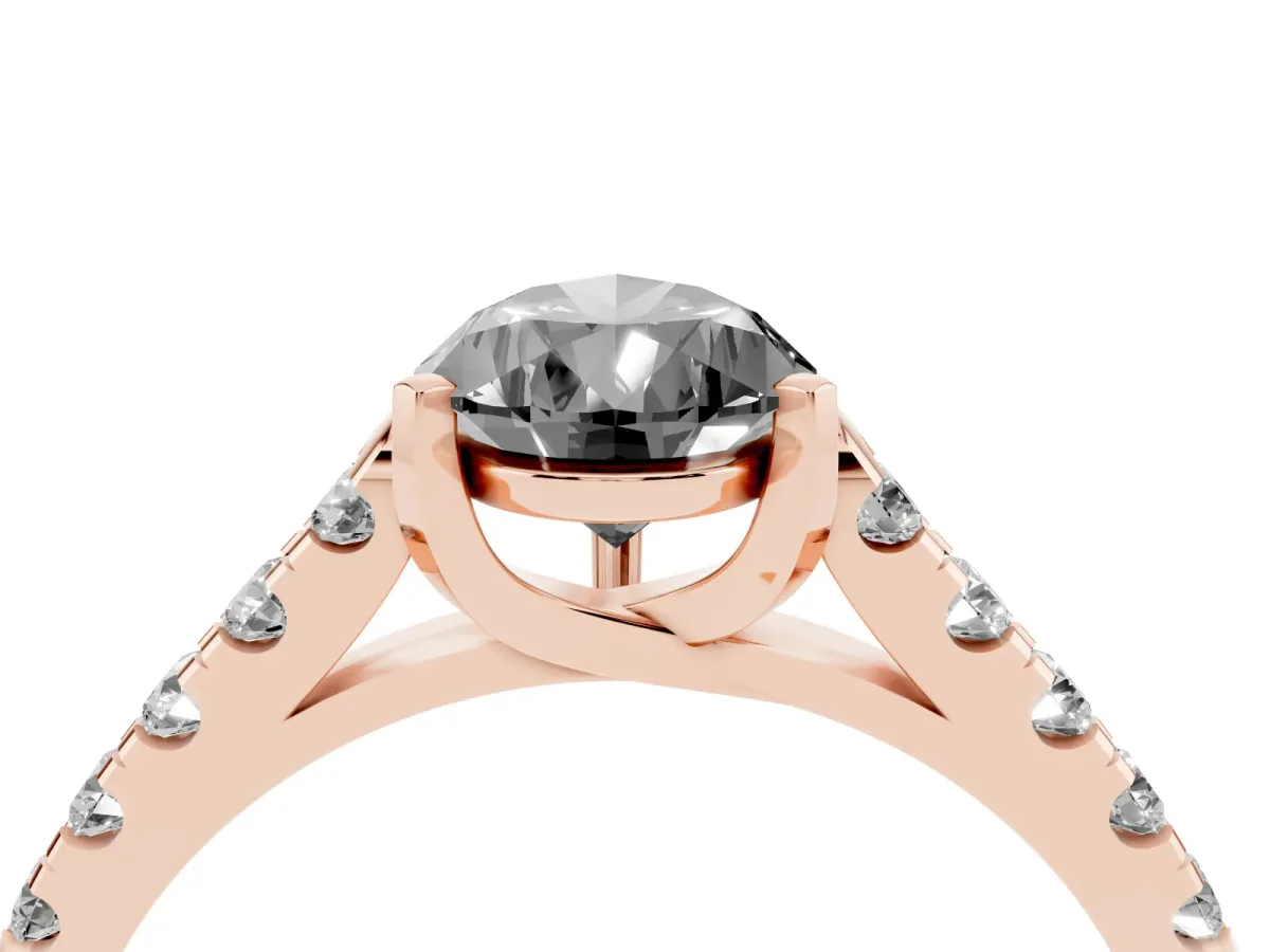 Fancy Black Pear Cut Diamond Pavé Band Solitaire Ring with Prong Setting Rose gold