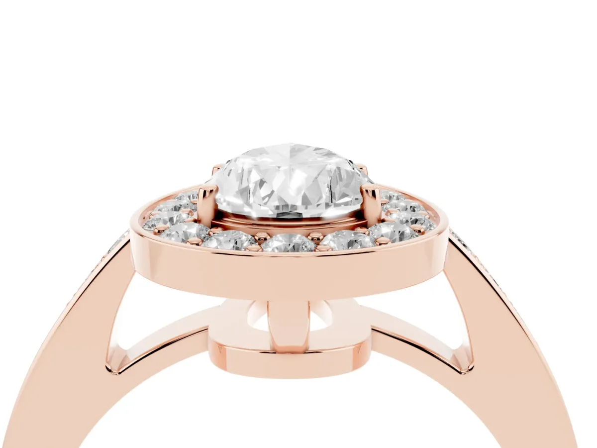 Pear Cut Halo Pavé Diamond Engagement Ring with Bezel Setting Rose gold