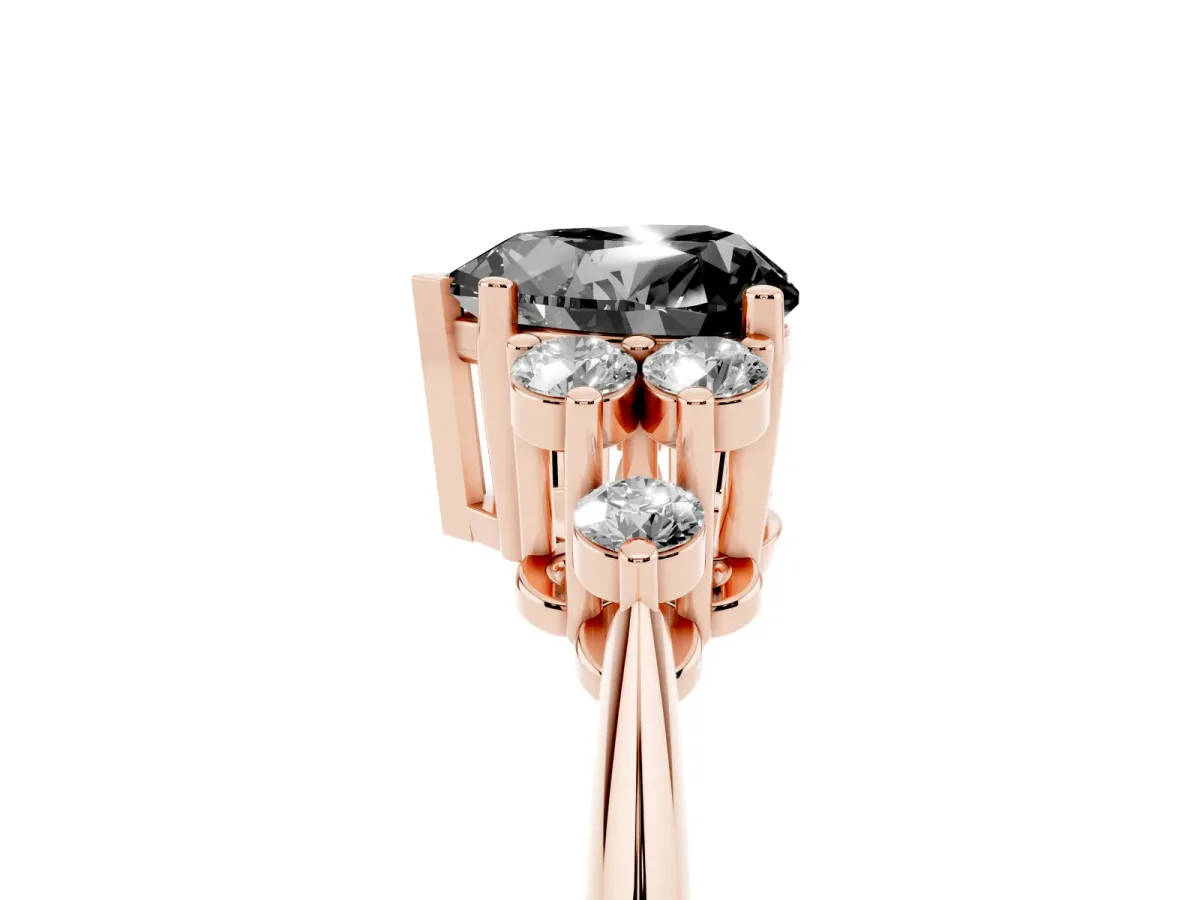 Fancy Black Heart Cut Cut Diamond Cluster Ring with Solitaire Band and Four-Prong Setting Rose gold