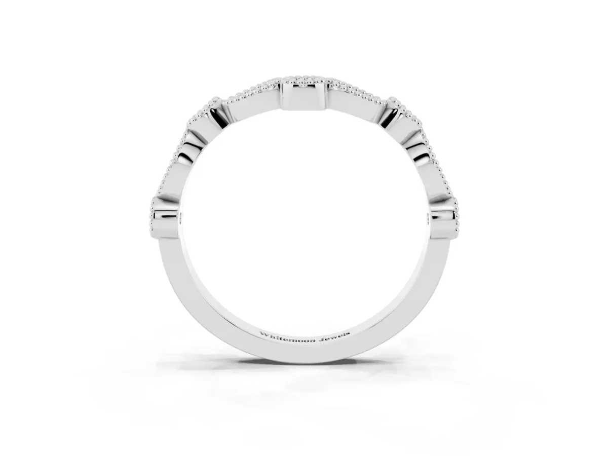 Milgrain Marquise and Round Diamond Half Eternity Band Silver