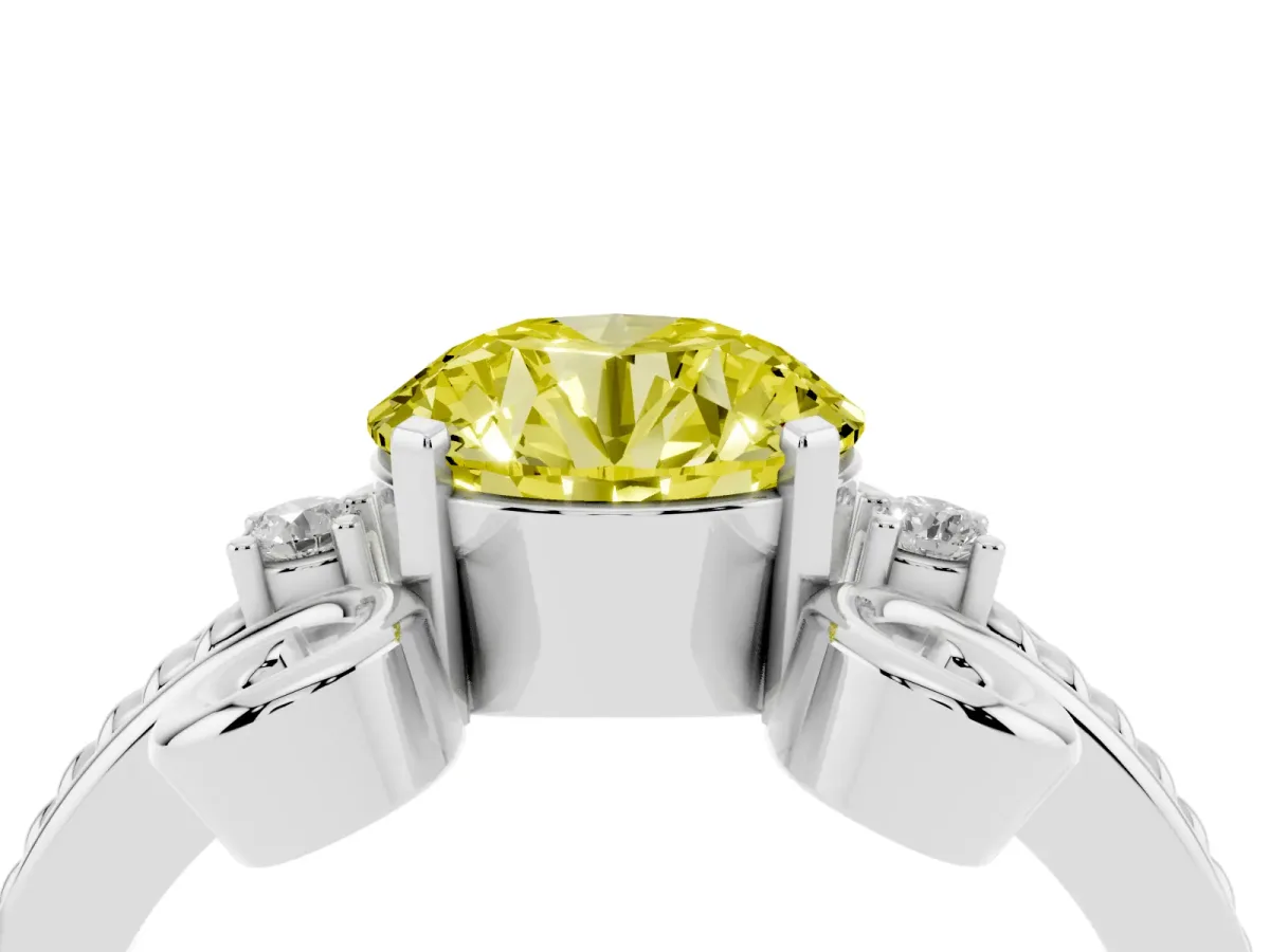 Fancy Yellow Round Cut Solitaire Twisted Band Scroll Prong Ring Silver