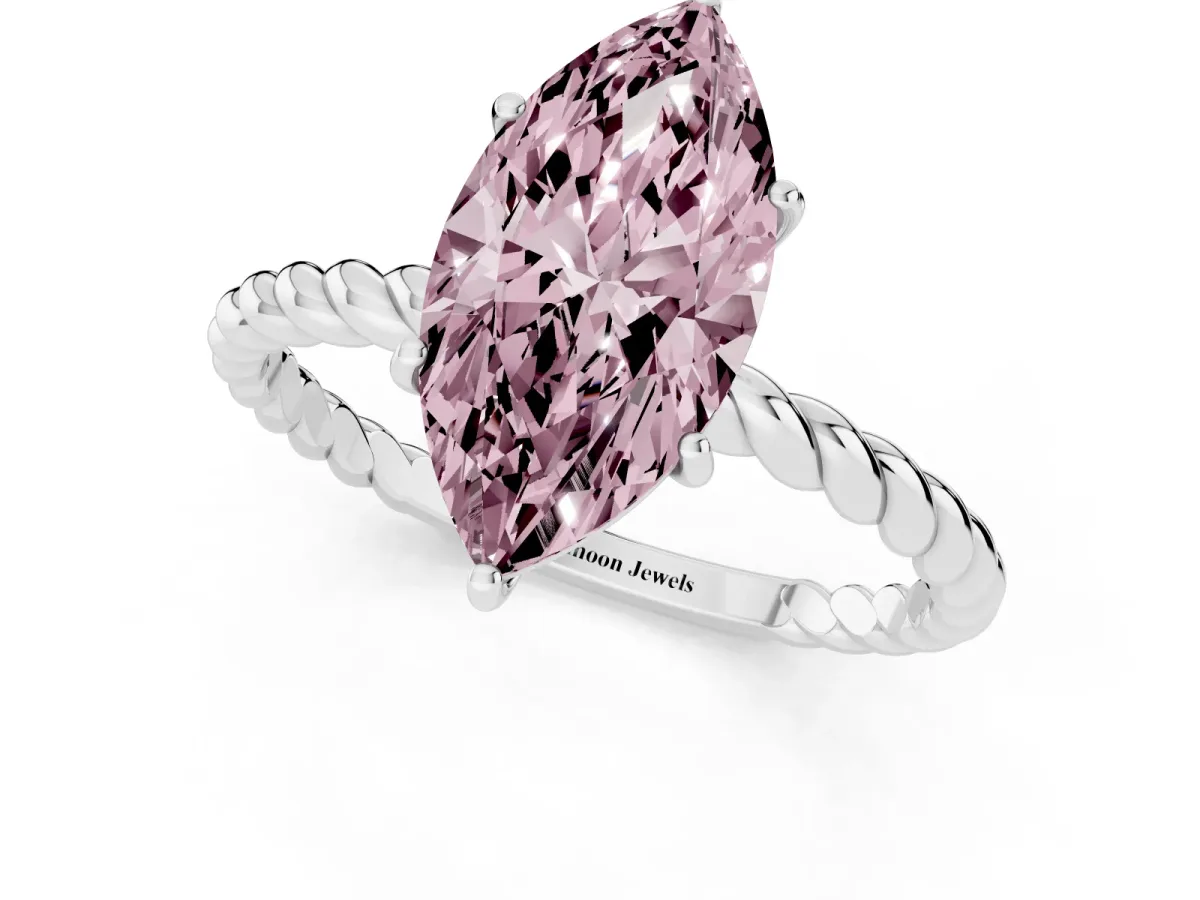 Fancy Pink Marquise Cut Solitaire Twisted Band 4-Prong Ring Silver