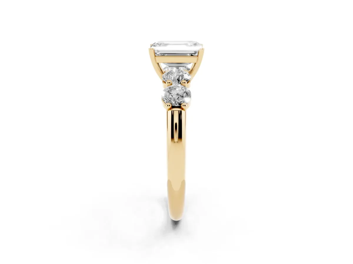 Emerald Cut Cut Five-Stone Prong Set Diamond Ring with Classic Band Yellow gold
