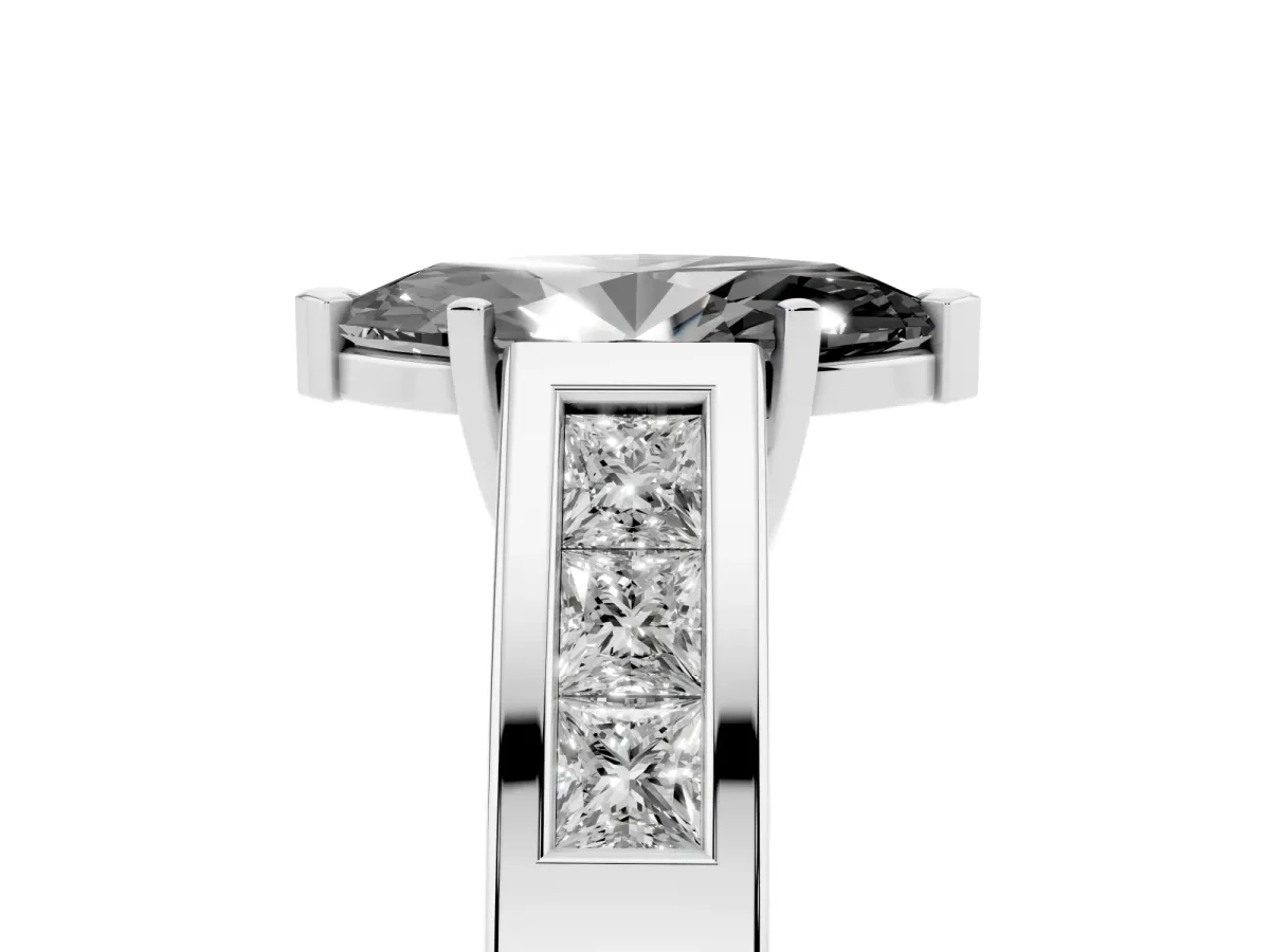 Fancy Black Marquise Cut Cut Channel Set Solitaire Ring with Four-Prong Setting Silver