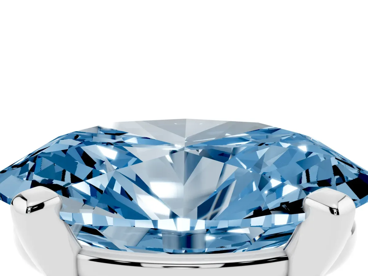 Fancy Blue Oval Cut Diamond Solitaire Ring with Prong Setting and Classic Band White gold