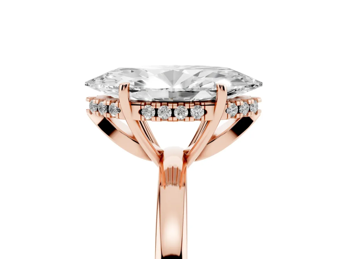 Marquise Cut Solitaire Diamond Ring with Prong Setting and Plain Band Rose gold
