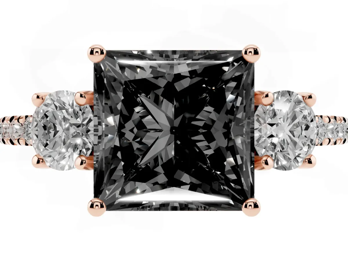 Fancy Black Three-Stone Princess Cut Cut Diamond Pavé Band with Prong Setting Rose gold