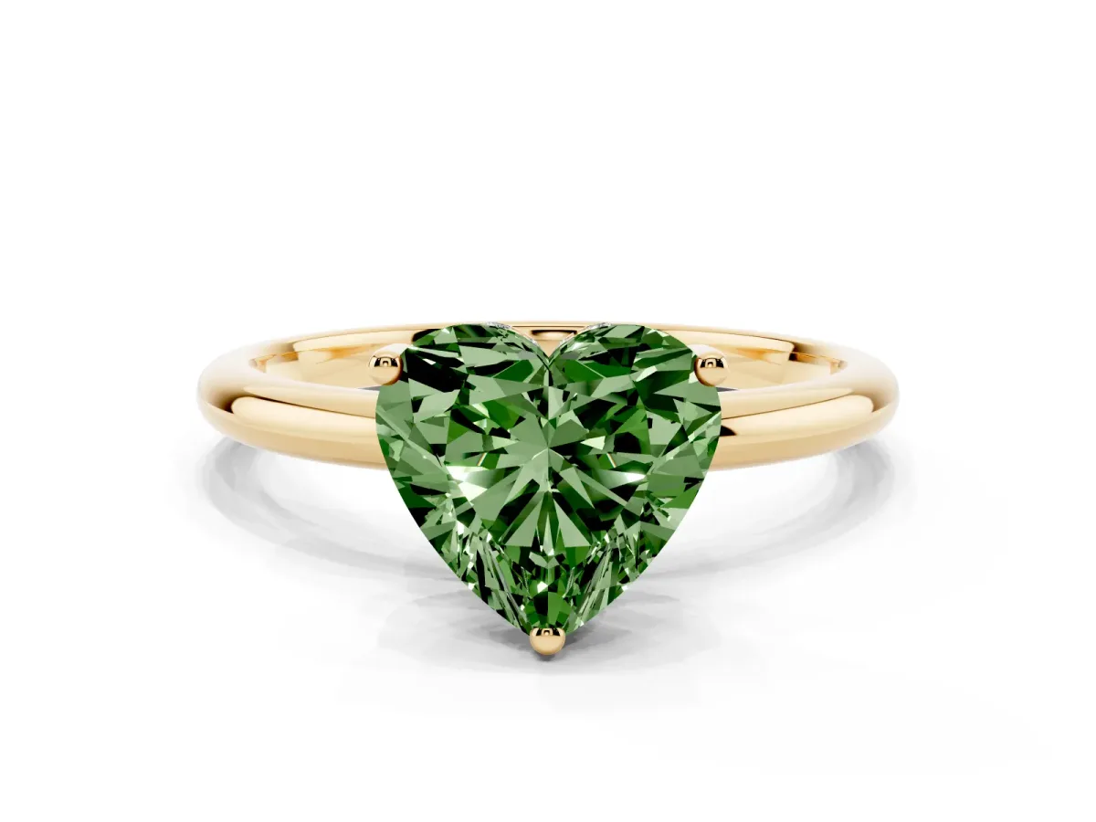 Fancy Green Heart Cut Cut Solitaire Engagement Ring with Four-Prong Setting and Classic Band Yellow gold
