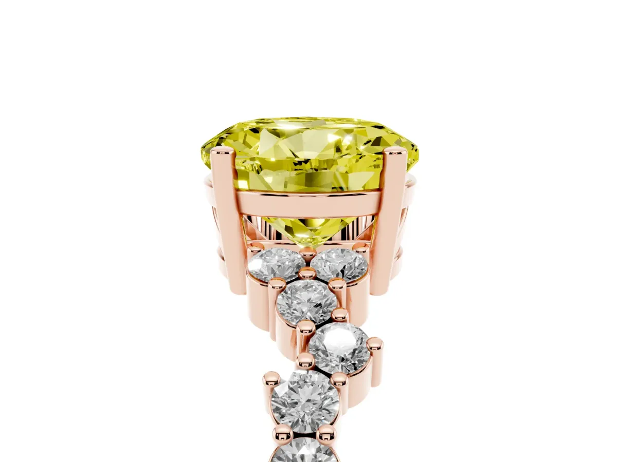 Fancy Yellow Round Cut Diamond Scattered Round Accent Ring with Prong Setting Rose gold