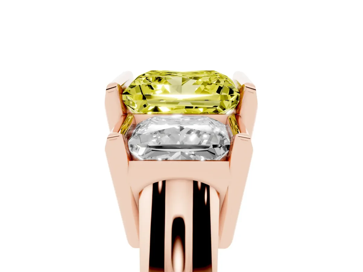 Fancy Yellow Three Stone Princess Cut Cut Channel Set Diamond Ring Rose gold