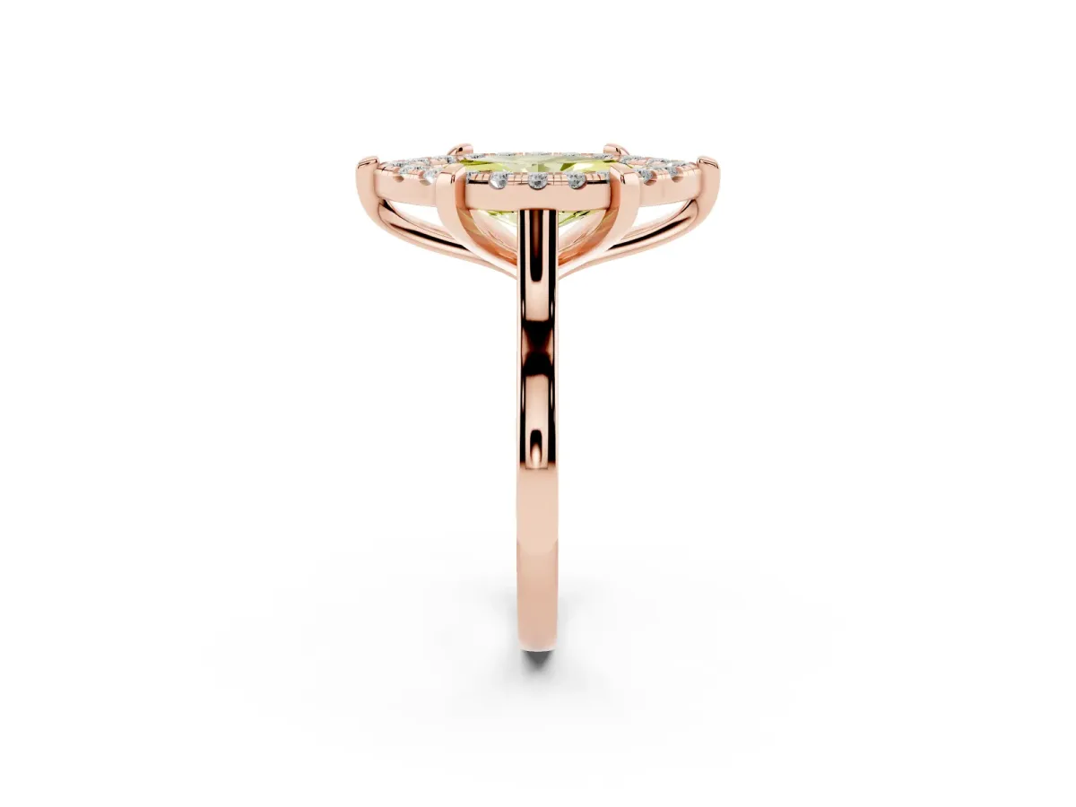 Fancy Yellow Marquise Cut Diamond Cluster Halo Solitaire with Four-Prong Setting Rose gold