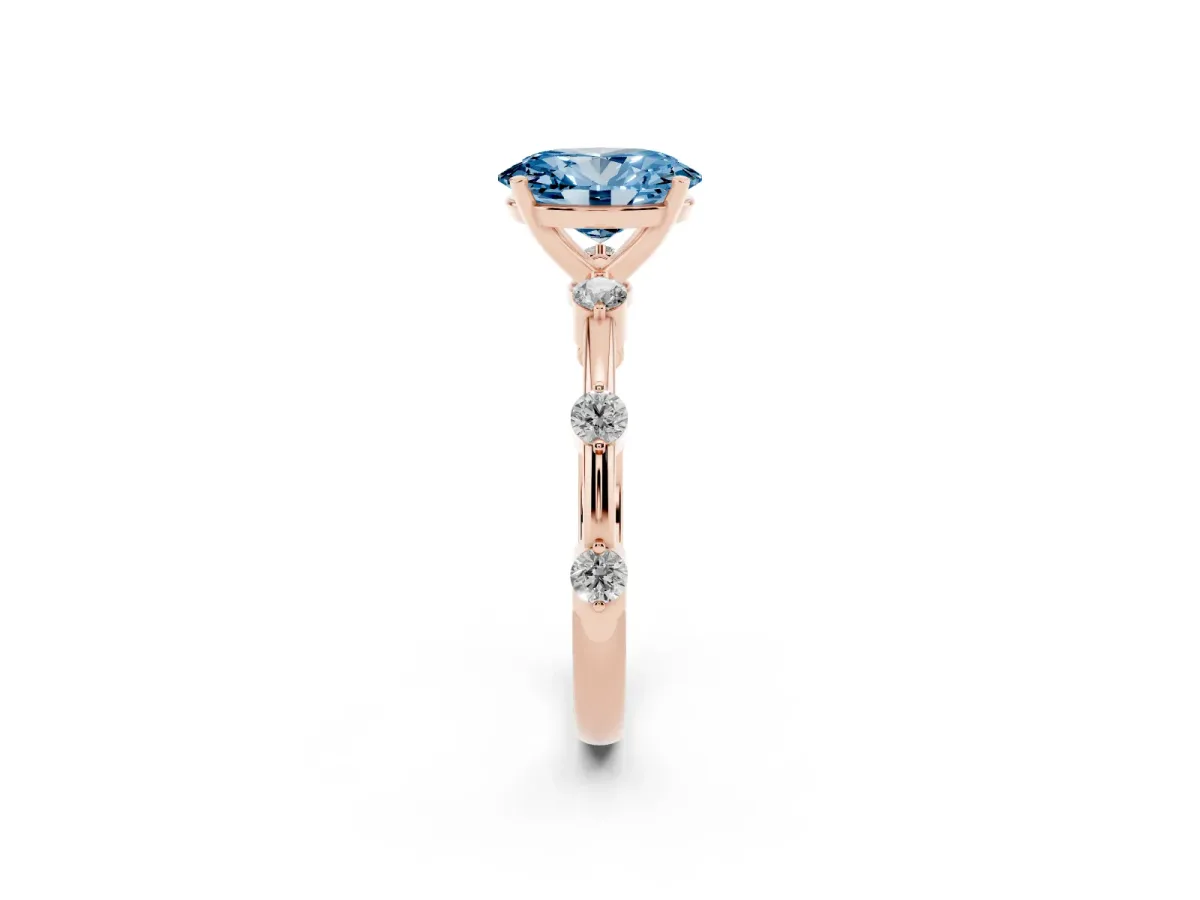 Fancy Blue Oval Cut Solitaire Diamond Ring with Bezel Set Side Stones and Prong Setting Rose gold