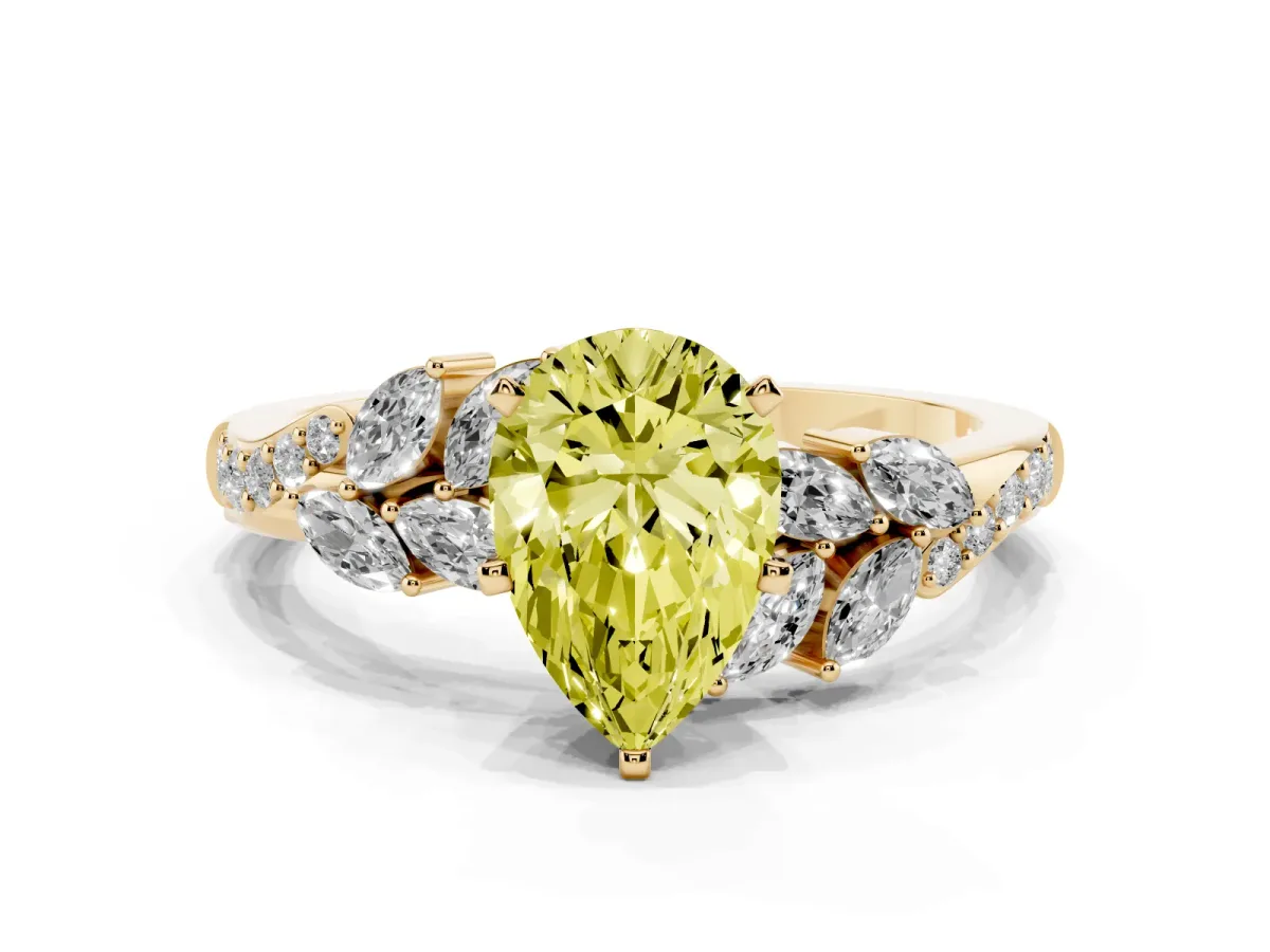 Fancy Yellow Pear Cut Solitaire Marquise Twist Band with Six-Prong Setting Yellow gold