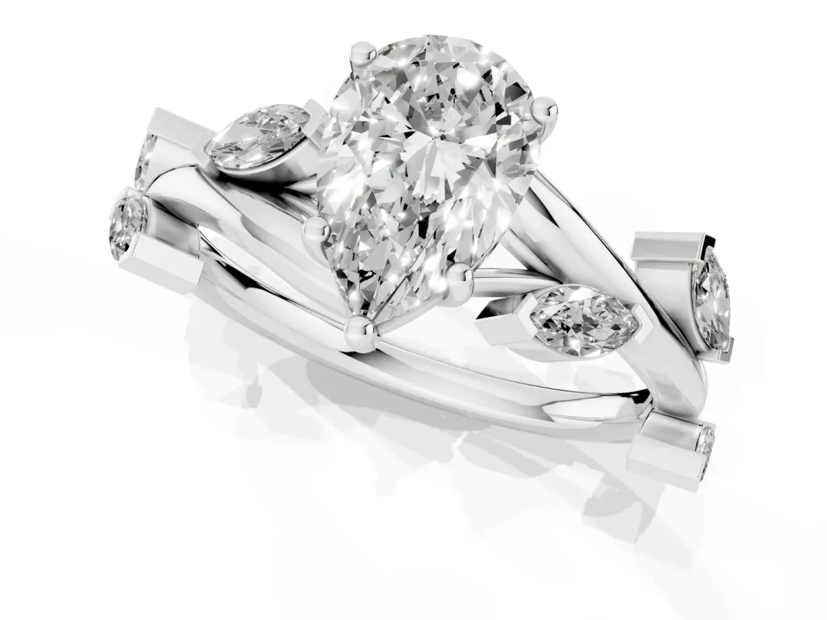Pear Cut Solitaire Twisted Band Marquise Accent Prong Setting Ring White gold