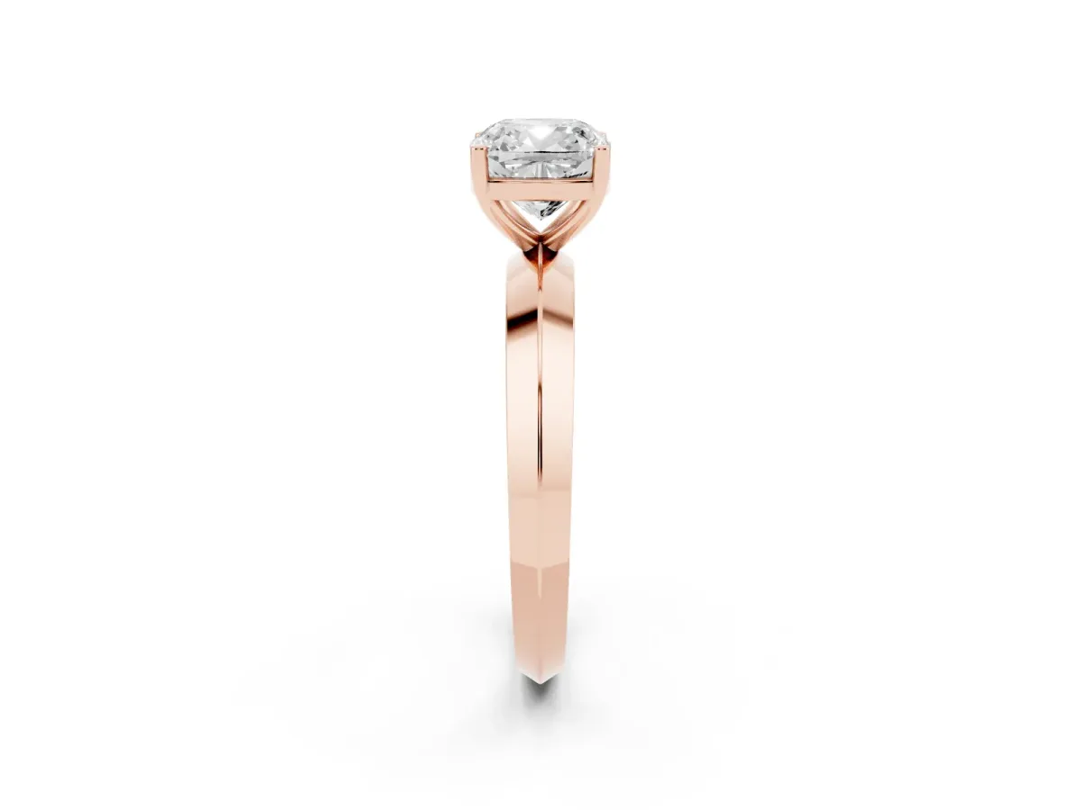 Cushion Cut Cut Solitaire Engagement Ring with Flat Band and Four-Prong Setting Rose gold