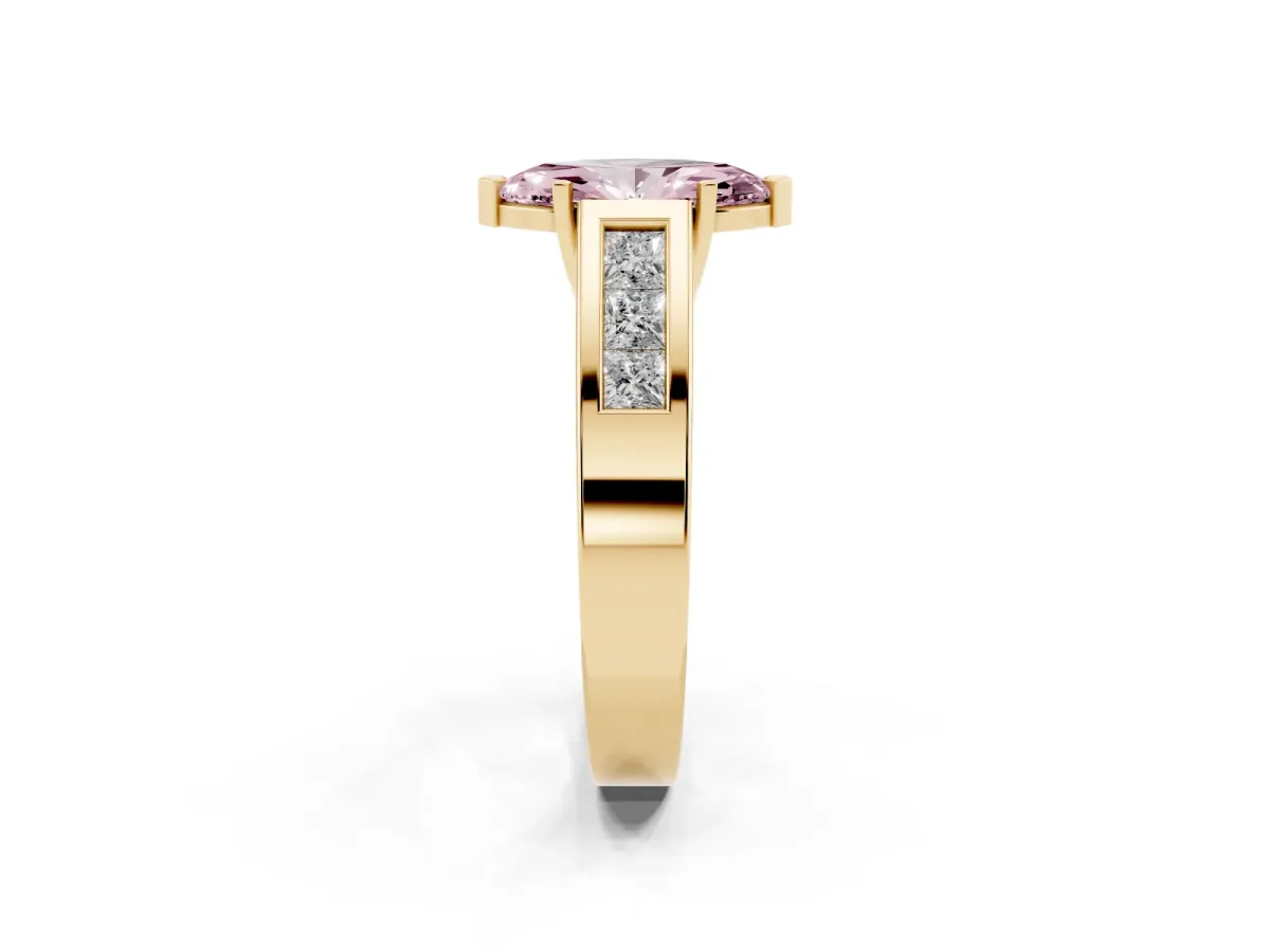 Fancy Pink Marquise Cut Cut Channel Set Solitaire Ring with Four-Prong Setting Yellow gold