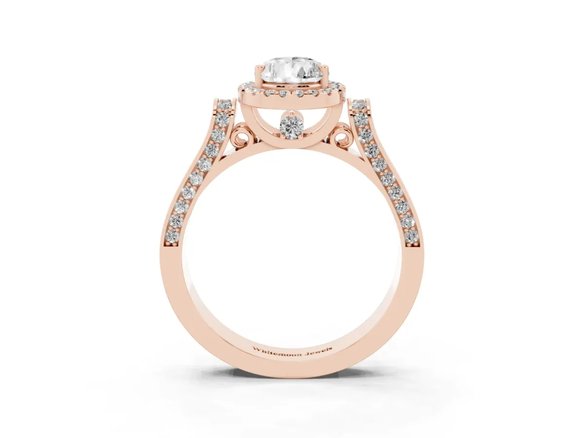 Pear Cut Halo Pave Split Shank Prong Setting Ring Rose gold